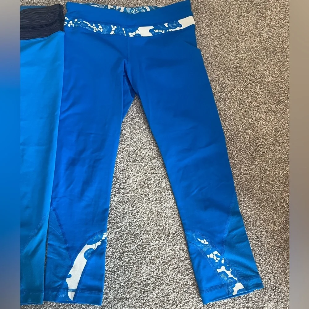 lululemon athletica Bright Blue Capri Leggings Set of 2 Sz 6 EUC - Picture 2 of 8